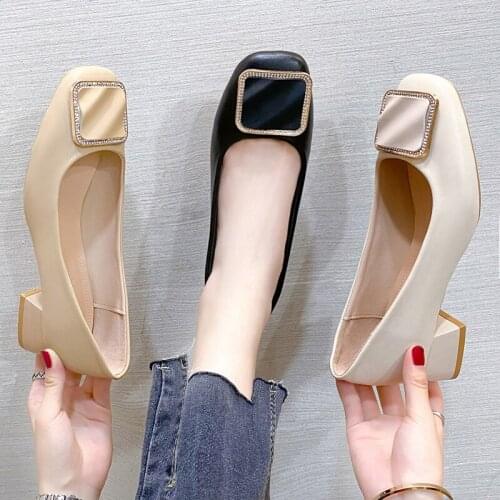 2021 Fall Womens Dress Shoes Leather Top Side Low Heels High Heels Square Toe Non-slip Office Ladies Shoes w239