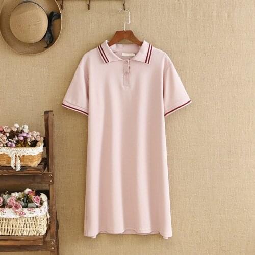 Large Size Dresses Lapels Short Sleeves Knitted Cotton Stretch Fabric Youth College Style Plus Size For Fatwomen In Summer Wear