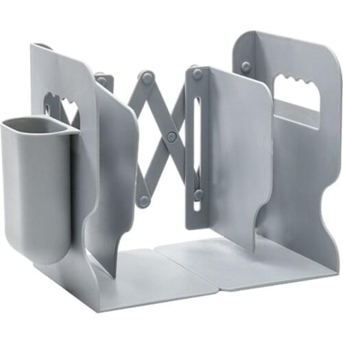 2 IN 1 Adjustable Book Holder Bookends with Pen Holder Students Desk Magazine File Holder Organizer Office Stand Rack Save space