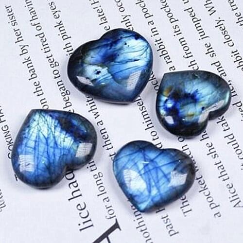 30-35mm Natural Labradorite Heart Crystal Rough Polished Stone Healing Decoration Natural Stones and Minerals