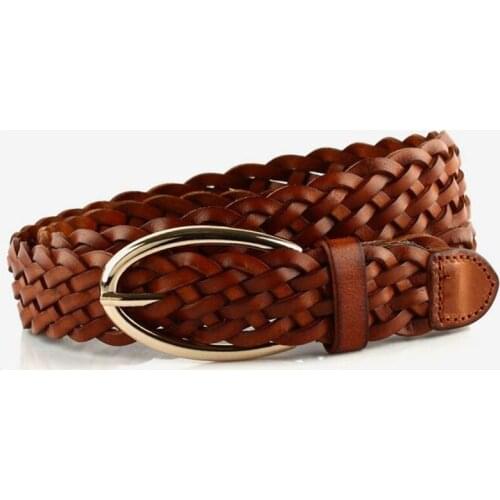 2020 Cowhide Woven Leather Belts for women Fashion Decoration Wide Girdle Oval Pin Buckle Women Belts