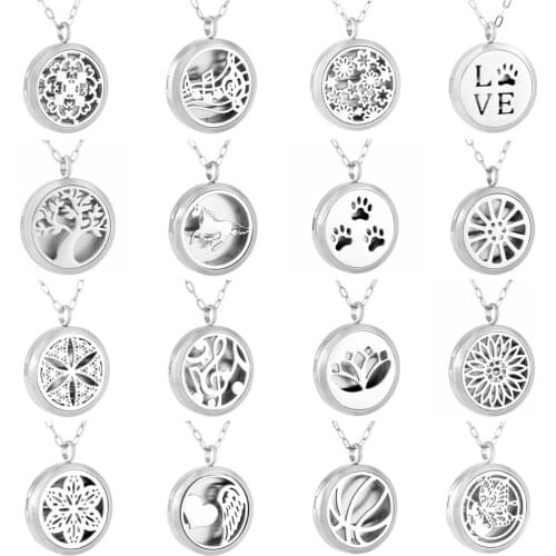 Stainless Steel Carving Aromatherapy Essential Oil Diffuser Perfume Necklace Hollow Locket Pendant with 5 felt pads