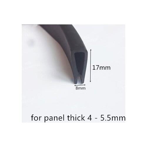 Rubber Sealing U Strip 17x8x17mm for 4 - 5.5mm thick Glass Metal Car Wood Panel Board Edge Encloser Shield Black