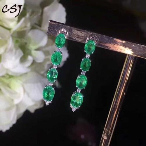 CSJ natural emerald Earrings Sterling 18K Gold Fine Jewelry Women Lady Wedding Engagment Party Gift