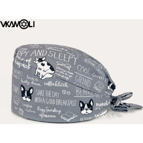 Gray Dog pattern Scrubs hat Wholesale Fashion Breathable Scrub Cap Unisex Outdoors Nursing gorros quirofano mujer lab work cap