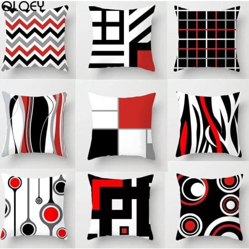 Modern Creative Red Black Geometric Printed Pillowcase Home Office Decorative Pillow Covers 45x45cm Sofa Car Waist Pillowcase