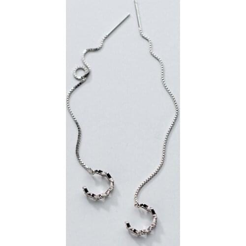 Wedding Authentic 925 Sterling silver Wave Long Pull Throught Earrings Threader FINE jEWELRY TLE1184