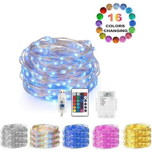 LED String Light RGB 16 Color Changing Fairy string Light 24key Remote New Year Garland For Home Decoration USB battery powered