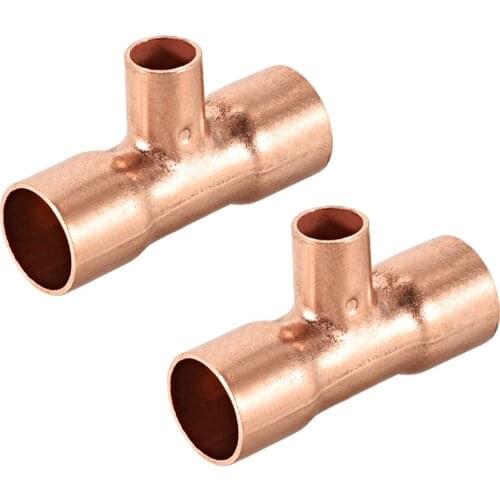 Uxcell 2pcs 5/16" x 3/8" Copper Tee Copper Pressure Pipe Fitting for Plumbing Supply to air conditioning cooling hydraulic