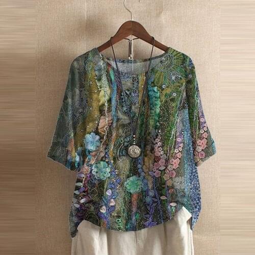 Vintage Floral Printed Women T Shirt Summer Casual O Neck Pullover Tops Half Sleeve Elegant Slim Streetwear Party Tee Shirts