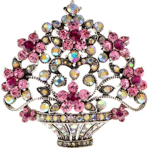 CINDY XIANG Rhinestone Flower Basket Brooch For Women Vintage Colorful Flower Brooch Pins Badges Autumn Jewelry Coat Accessories