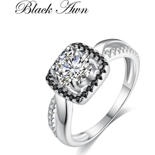 BLACK AWN 2020 New Genuine 100% Sterling 925 Silver Jewelry Square Engagement Rings for Women Gift C261