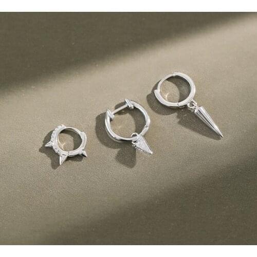 1pair sMALL 100% Authentic 925 Sterling silver Zircon AAA+ SET Spike Hoop Huggie Earrings jEWELRY tle934