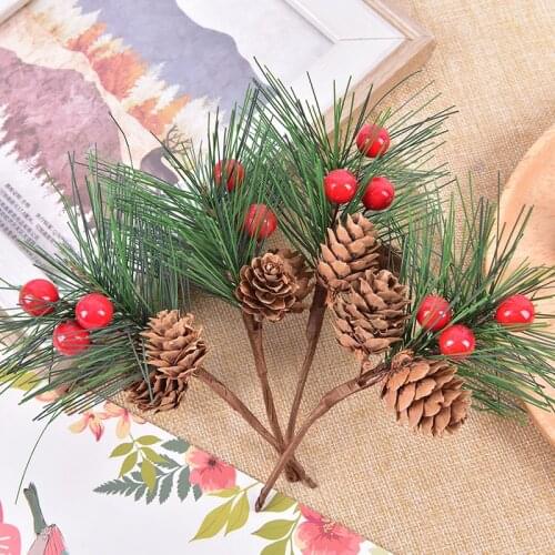 10pcs Artificial Flower Red Christmas Berry And Pine Cone With Holly Branches Christmas Decoration for Home Floral Decor Flower