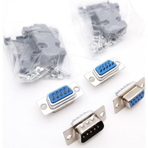 10pcs/lot) RS232 Parallel Serial Port DB9 9 Pin D Sub Male/Female Solder Connector + Plastic Shell Cover