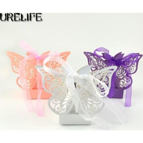 100pcs Big heard Love Laser cut Butterfly Wedding favor box candy box gift box wedding favors party supplies wedding decoration