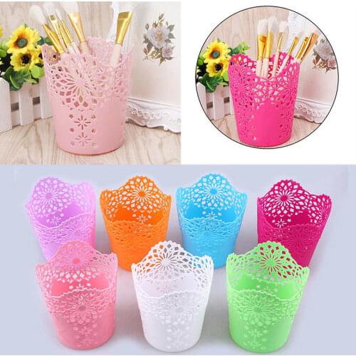 7 color Newest Lace Hollow Out Makeup Brush Pen Storage Holder Desk Organizer Flower Vase Pot