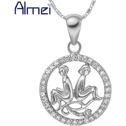 Almei 20% Fashion Crystal Twelve Constellations Pendants Silver Color Chains Women Girls Friend Gift Party High Quality N1048