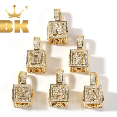 THE BLING KING Solid Square Block Letter Pendant Necklace English Initial Baby Letters Fashion Iced Out Cubic Zirconia Jewelry