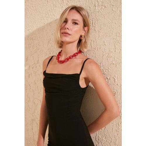 Black Funnel Collar Knitted Dress, Female Utensils, Women 'S Clothes, Black Dress