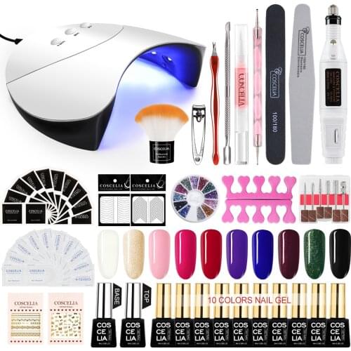COSCELIA Gel Polish Semi-permanent UV LED Lamp Gel For Manicure Set Soak Off Nail Gel LED Nail Art Base Top Coat Tools Set