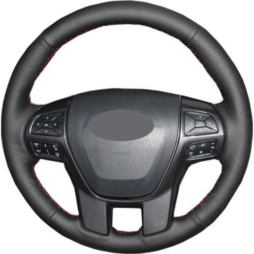 DIY Hand Sewing Car Steering Wheel Cover Wrap Leather Suede Gray Beige Brown For Ford Ranger 2015 2016 2017 2018 2019 2020 2021