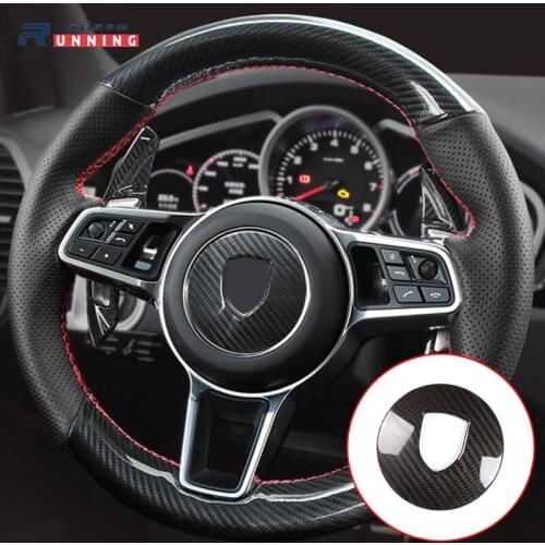 For Porsche 911 718 Cayenne Macan Panamera Carbon Fiber Steering Wheel Decoration Panel Cover Fit Porsche 14-20 Trim Accessories