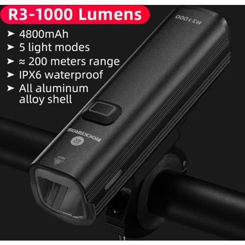 ROCKBROS 1000Lumen Bicycle Headlight 4800mAh Bike Light Front Power Bank USB Chargeable Waterproof MTB Cycling Lamp Flashlight