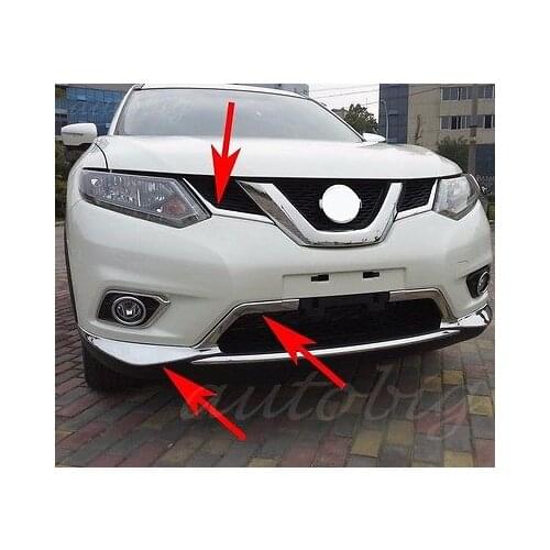 Grill Bumper Cover Molding For Nissan Rogue XTrail 2014-2016 Chrome Grille Strip