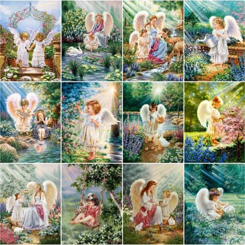 HUACAN Full Square/Round Diamond Painting Portrait Angel Mosaic Embroidery Garden Wall Decoration Diamond Art