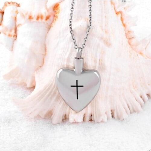 KLH8381 Top Polished Cross Heart Cremation Urns Pendant Memorial For Ashes Necklaces Jewelry Keepsake-Religious Memorial
