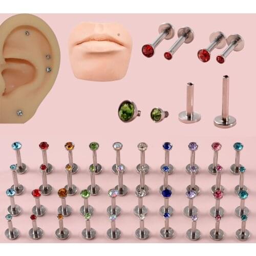 CHUANCI 10Pcs Mixed Color 316L Surgical Steel Internally threaded Zircon Lip Ring Ear Tragus Cartilage Earring Piercing 16g