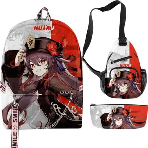 Backpack 3 Piece Set Game Genshin Impact Teenager Boys Girl Students Scholol Bags Women Men Casual Outdoor Streetwear Travel Bag