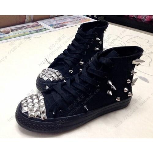 Handmade punk rock heavy metal rivet handsome canvas shoes les womens shoes