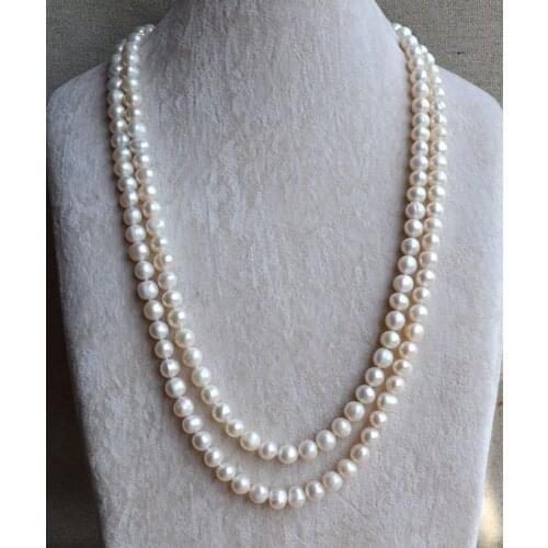 Luck Jewelry Real Pearl Necklace 50 inches Long AA 8-9MM White Genuine Freshwater Pearl Fashion Jewelry Charming Women Gift