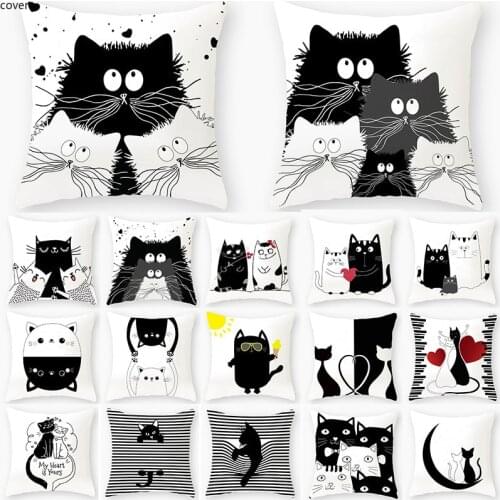 Cute Black Lover Cat Pillowcase Cushion Cover 45*45 Polyester Pillow Cover Sofa Car Home Decor Room Decoration Dakimakura