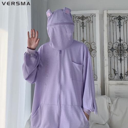 VERSMA Japanese Trendy Long Sleeve Vintage Hoodie Sweatshirt Men Summer Streetwear Oversize Sun Protection Clothing Dropshipping