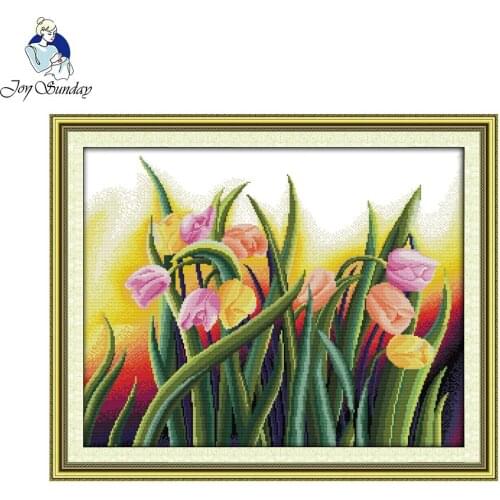 Joy Sunday DIY Handmade Cross Stitch Embroidery Kits Perfect tulips pattern Design Home Decoration Needlework Cross-stitch Decor