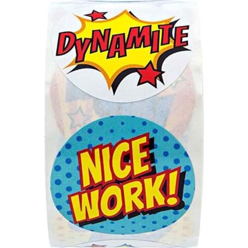 500pcs/roll 8 Styles Adhesive Reward Stickers Labels Box Sealing Wow Nice Work Great Job Student Stationery Decor
