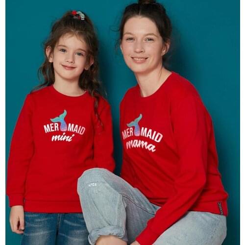 2021 New Long Sleeve Sweatshirts Family Matching Outfits Momy And Me Mermaid Printing Fashion Hoodies Mother Daughter Clothes