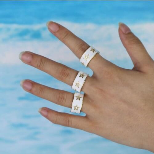 2021 New Fashion Gold Color White Enamel Signet Cz Paved Finger Rings For Women Cute Girls Geometric Charm Party Jewelry Gifts