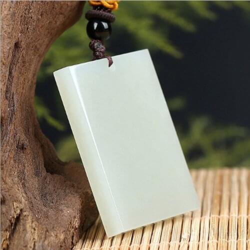 XIN JIANG WHITE JADE SAFETY PENDANT NECKLACE DROP SHIPPING JADE STONE LUCKY AMULET NECKLACE WITH CHAIN FOR MEN WOMEN