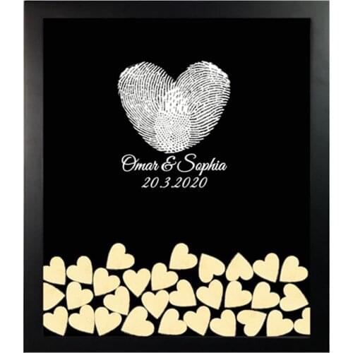 Personalize Fingerprint Wedding Guestbook alternative Drop box, Custom fingerprint Wood Hearts frame engagement guest book