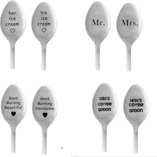 Valentines Day Gift Stainless Steel Milk Coffee Spoons Dessert Ice Cream Fruit Spoon Teaspoon Accessories Tableware for Lovers