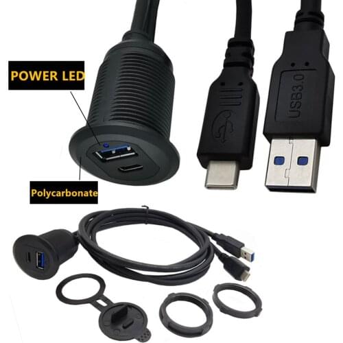 LED light Type C 2.0 and USB 3.0 extension Car Mount Flush Cable Waterproof Extension for Car Truck Boat Motorcycle Dashboard