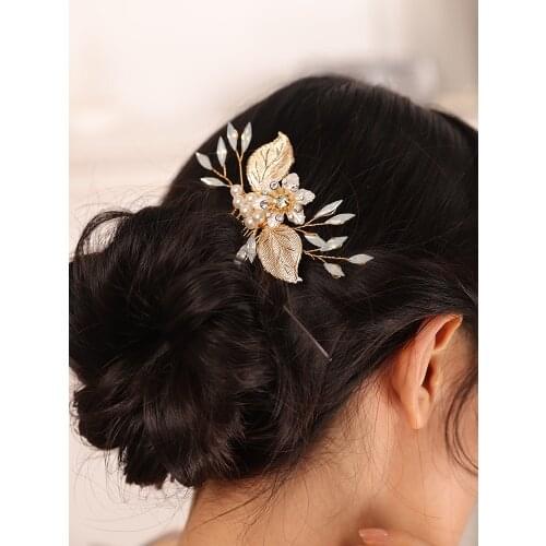 Vintage Casual Gold Rhinestone Leaf Bridal Hair Clip Women and Girl Flower Hair Accessories Wedding Hair Comb