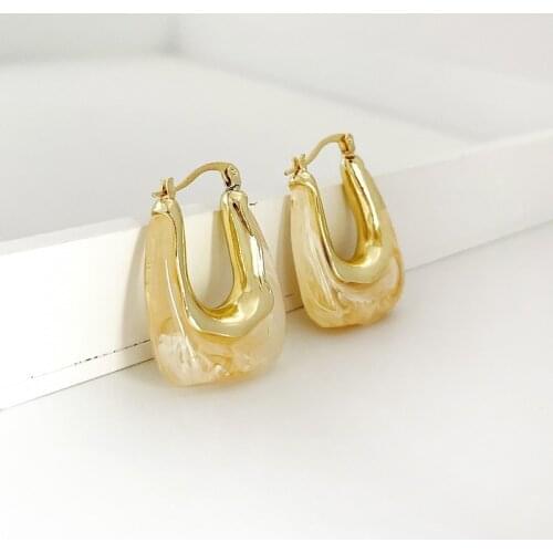 2021 New Arrival Bohemian Colorful Resin Hoop Earrings For Women Multicolor Amber Acrylic Thick U Shaped Earring Fashion Jewelry