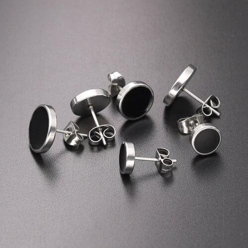 New Stainless Steel Ear Studs Earrings Black Silver Color Round Shaped Clasp Push Back Earrings for Women Men Jewelry Cool Gift