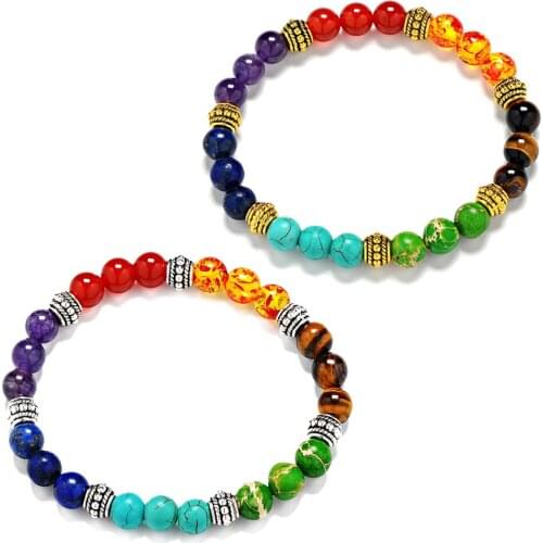 Vintage Gold Color Beaded Charm Natural Gem Stone Bracelets Women Jewelry 7 Chakra Reiki Healing Balance Yoga Stone Bracelets