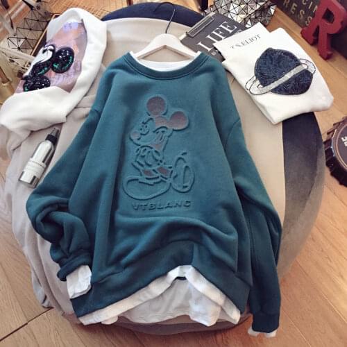 2021 Disney mickey mouse winter clothes girls boys plus velvet thick sweater loose long-sleeved jacket